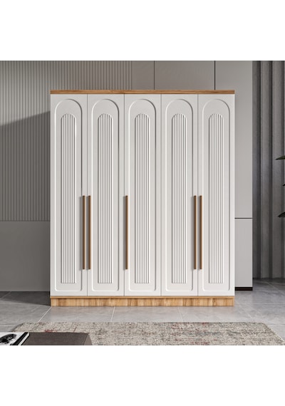 Flora 5 Kapaklı Komple Mdf Gardırop - Elbise Dolabı