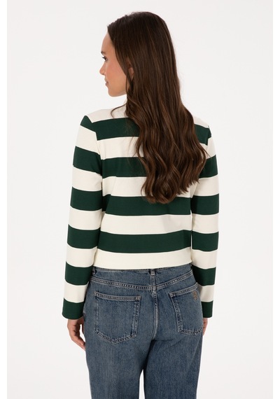 U.S. Polo Assn. Kadın Koyu Yeşil Çizgili Polo Yaka Sweatshirt 50314207-VR079