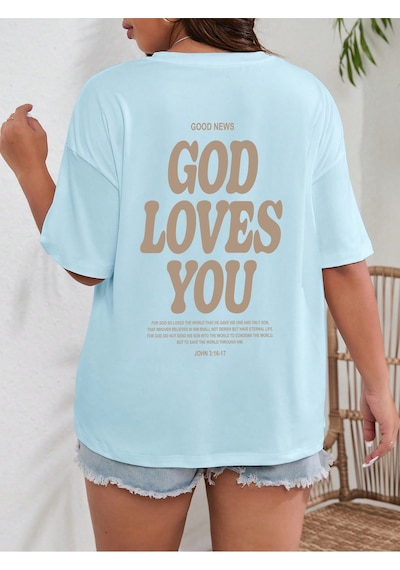Uyguntarz Good Loves You Baskılı Unisex Oversize Tshirt Bebe Mavisi