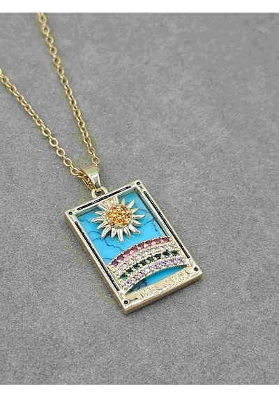 The Sun Tarot Kartı Çelik Kolye Altın
