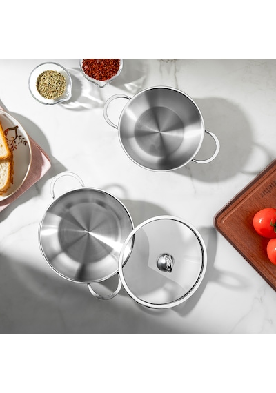 Nehir Silver 4 Parça Paslanmaz Çelik Güveç Tipi Sahan Seti 18-20 Cm Gri