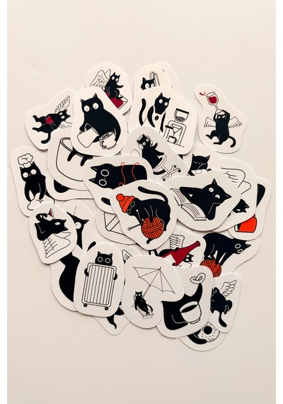 Eğlenceli Siyah Kedi 35 Parça Sticker Paketi Kaliteli Su Geçirmez Laptop Termos Telefon Etiket Seti