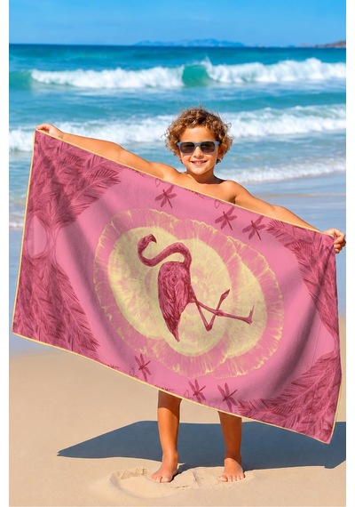Flamingo Temalı Tropikal Plaj Havlusu - Pembe Marine Egzotik Havuz Deniz Banyo Sahil Örtüsü Eski Porselen
