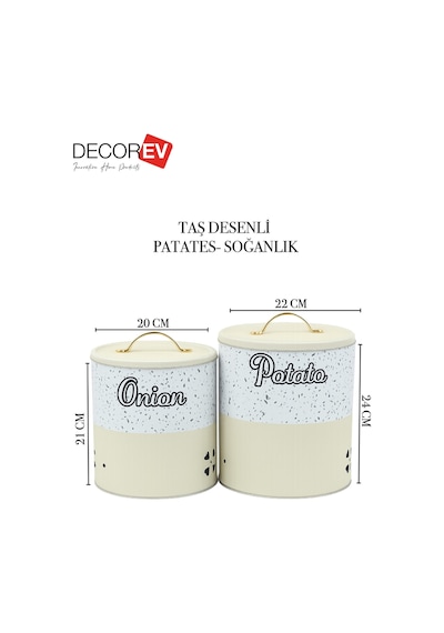 Decorev 2 Katlı Kulplu Patates Soğanlık Metal Patates Soğan Kovası Sebzelik Sepeti Krem