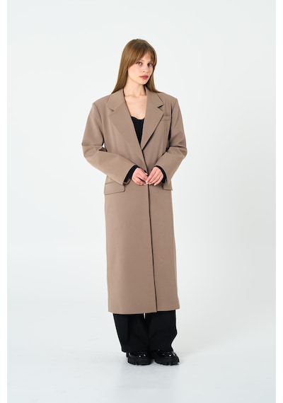 Kadın Bej Oversize Uzun Ceket Bej