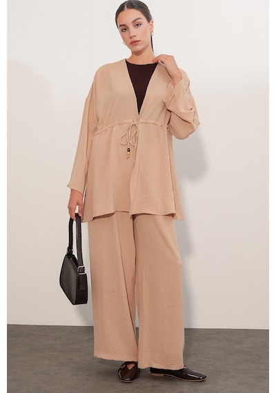 Bigdart Kadın Ayrobin Kimono Pantolon İkili Takım 30101 - Bej