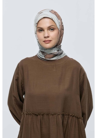 Moda Kaşmir Şakayık Desen Bambu Eşarp Taş-vizon