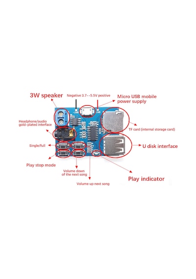 TFU MP3 Wav Ses Müzik Çalma Kartı 3W Amfi Micro SD Usb Flash Okuyucu 3.5mm Ses Soketi