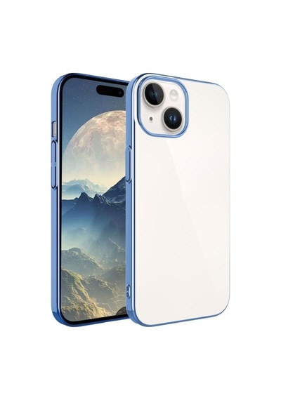 Apple Uyumlu iPhone 15 Kılıf Sert Pc Renkli Çerçeveli Zore Riksos Kapak Sierra Mavi