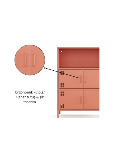 Pera Metal Çok Gözlü Dolap, 4 Kapaklı, Açık Raflı 80,50 X 40 X 109,50 Cm Ral 3022 Somon Pera Metal Çok Gözlü Dolap, 4 Kapaklı, Açık Raflı 80,50 X 40 X 109,50 Cm Ral 3022 Somon