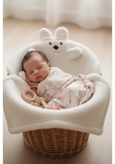 Beyaz Ayıcık Figürlü Peluş Bebek Battaniyesi Çok Renkli