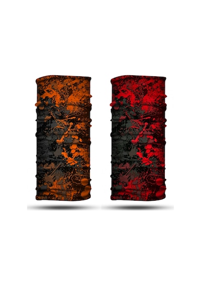 Dair Turuncu Kırmızı Boya Desenli 2'li Set Boyunluk Bandana Outdoor Balaklava Yüz Maskesi Kafa Bandı