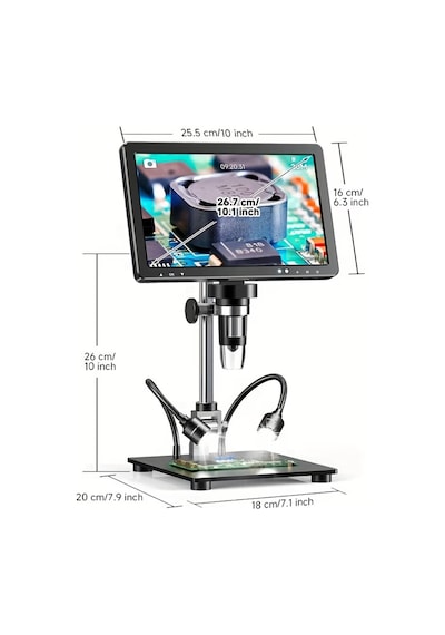 10.1'' Dm12 Hdmı Dijital Mikroskop 2000x Büyütme 20mp Kamera 10 Led Işık 32 Gb Uzaktan Kumanda