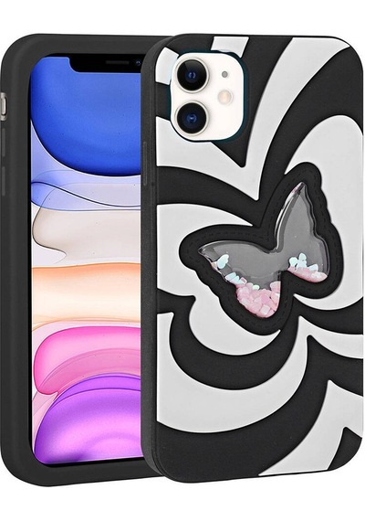 Apple Uyumlu iPhone 11 Kılıf Sıvılı Simli Kelebekli Tasarım Zore Vodena Kapak