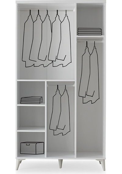GuneyStore Paris 3 Kapaklı Komple MDF Beyaz Gardırop