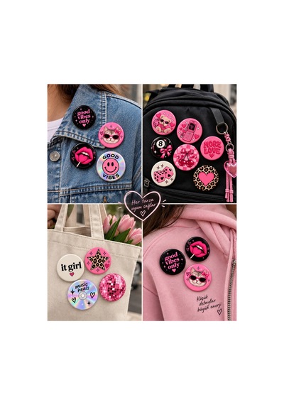 Minikutunuz 15 Li Y2k Rozet Seti 44 Mm Pembe Retro İğneli Yaka Rozeti Çanta Kıyafet Aksesuarı Diğer