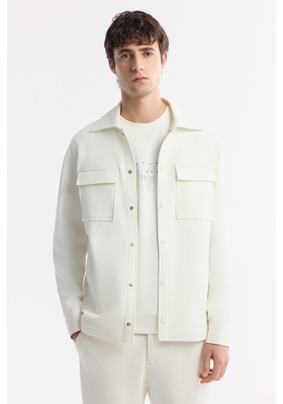 Avva Erkek Beyaz Klasik Yaka Pamuklu Jersey Comfort Fit Gömlek Ceket A51y2048