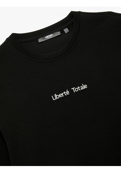 Koton İşleme Detaylı Uzun Kollu Bisiklet Yaka Sweatshirt Siyah 6wam70077mk
