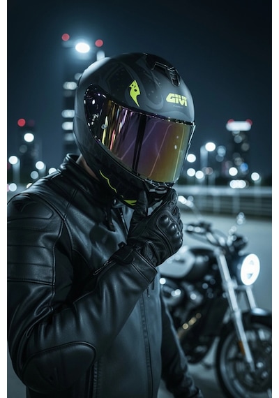 Gıvı 50.x Bones Sarı 1 Renkli 1 Şeffaf Vizörlü Motosiklet Kask İridyum Vizör + Şeffaf