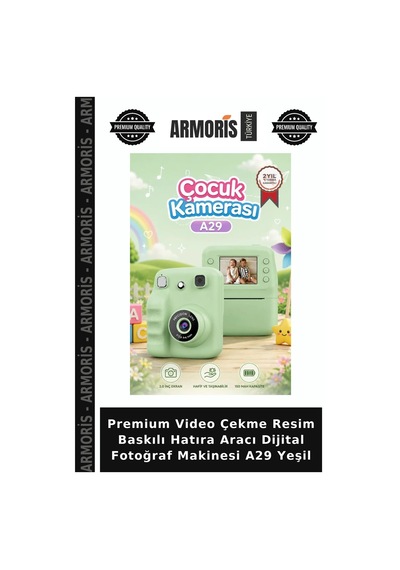 Premium Video Çekme Resim Baskılı Hatıra Aracı Dijital Fotoğraf Makinesi A29 Yeşil