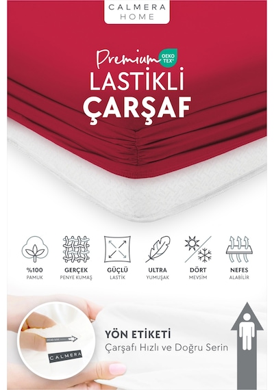 Calmera %100 Pamuk Penye Lastikli Çarşaf Tek Kişilik 90x190 - 100x200 - 120x200 Kırmızı