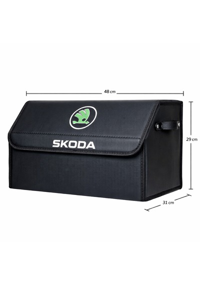 Skoda Marka Logolu Oto Bagaj Organizer Çanta Oto Bagaj Çantası 2 Bölmeli Suni Deri 48 Cm X 31 Cm X 29 Cm