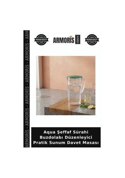 Aqua Şeffaf Sürahi Buzdolabı Düzenleyici Pratik Sunum Davet Masası