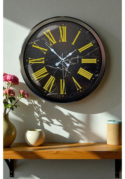 Siyah Mermer Desenli 52 Cm Metal Duvar Saati Diğer