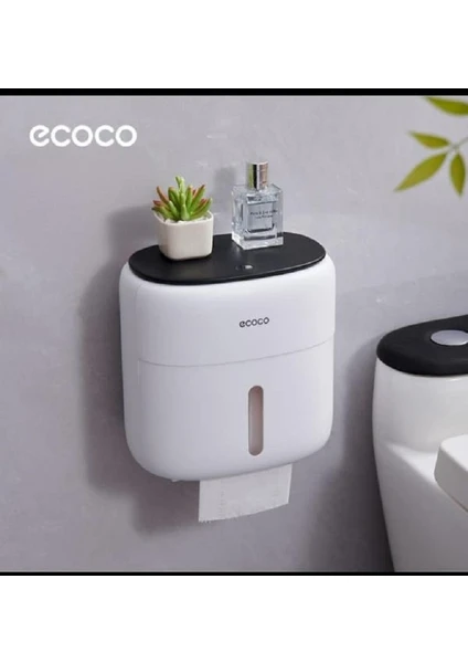 Ecoco Duvara Yapışkanlı Suya Dayanıklı Tuvalet Kağıdı Banyo Saklama Kutusu Çekmeceli Siyah Beyaz Beyaz - Siyah