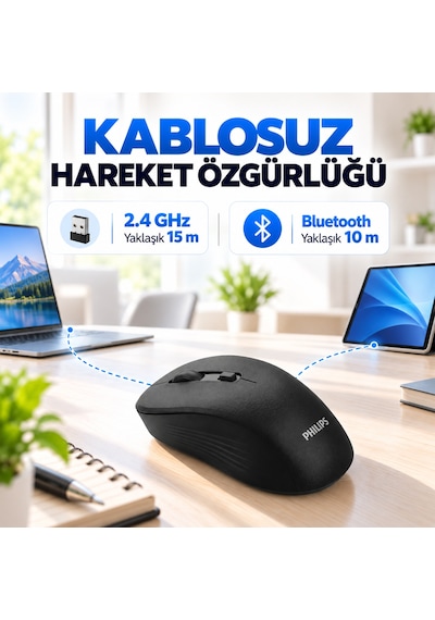 Philips SPK7538 Kablosuz Bluetooth 1600 DPI 5 Tuşlu Sessiz Mouse
