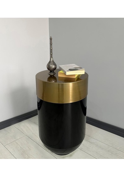 Dekoratif Eskitme Darbuka Parlak Siyah Sehpa 70cm