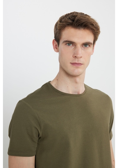 AC&Co / Altınyıldız Classics Erkek Hakı Slim Fit Dar Kesim Bisiklet Yaka Desenli Tişört Haki