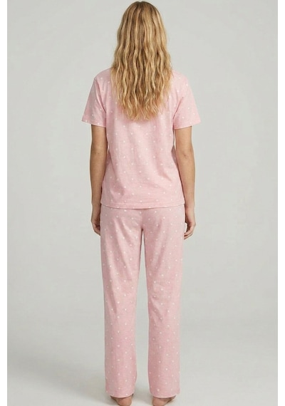 Siyah İnci Pamuklu Örme Pijama Takımı 8025 Somon Beyaz