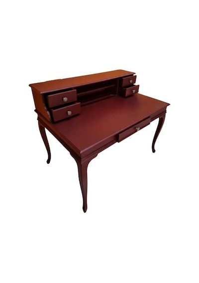 Crown Fransız Still Raflı Ahşap Çalışma Masası 80x125 Bordo