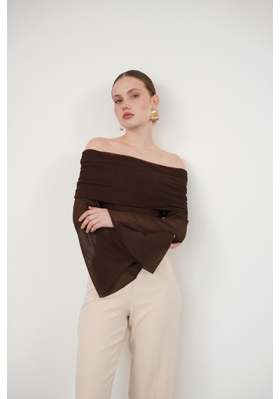 Verymoda D 2977 Uzun Kol Tül Bluz - D2977 Kahve