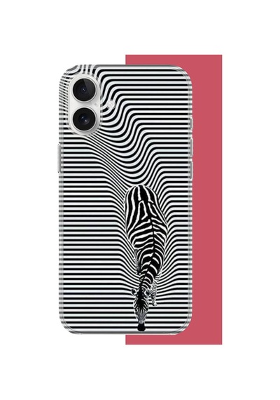 İphone 16 Uyumlu Abstract Zebra Uv Baskılı Silikon Kılıf Renkli