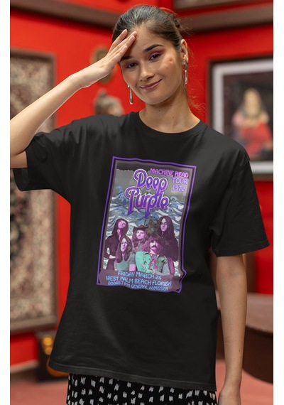 Sevbano Deep Purple Rock Metal Müzik Grubu Baskılı Unisex Oversize Tişört Siyah