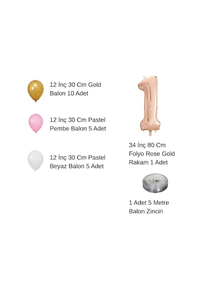 8 Yaş Retro Gold Pembe Beyaz Balon Seti Rose Gold Rakamlı Doğum Günü Balonu Şık Parti Süsleme Çok Renkli