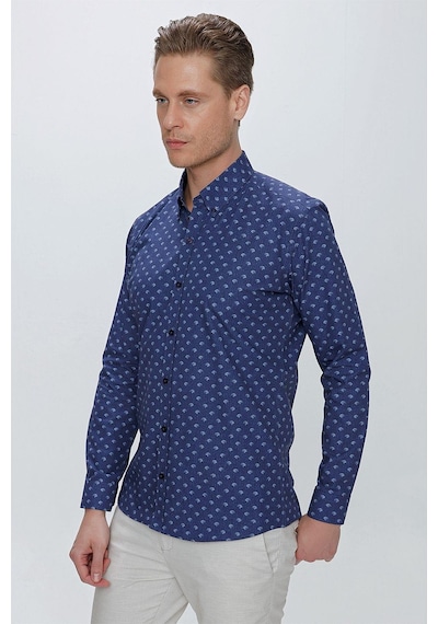 Efor G 1518 Slim Fit Lacivert Spor Gömlek Lacivert