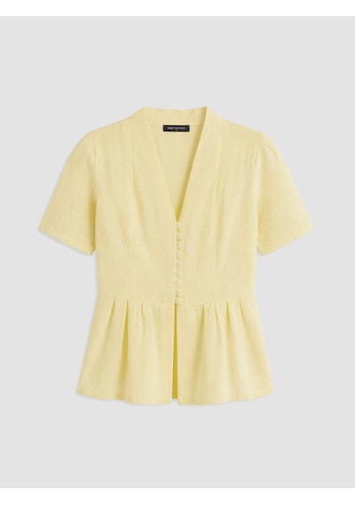 Lcw Comfort Sarı V Yaka %100 Pamuklu Peplum Bluz