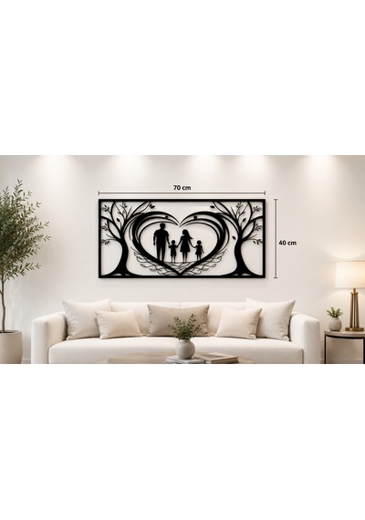 70x40 Cm Aile Temalı Dekoratif Mdf Duvar Tablosu 6 Mm Siyah Ahşap Duvar Dekoru Modern Salon Ve Oturma Odası Süsü