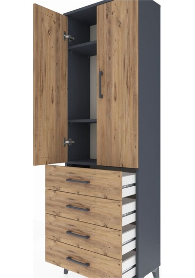 Arges Dolap 3 Raflı 4 Çekmeceli 2 Kapaklı 60x30x182 Antrasit-çam Antrasit Arges Dolap 3 Raflı 4 Çekmeceli 2 Kapaklı 60x30x182 Antrasit-çam Antrasit