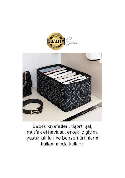 Çok Amaçlı Siyah 8 Gözlü Çekmece Dolap İçi Düzenleyici Organizer Büyük Large Boy Tshirt El Havlusu Çok Renkli
