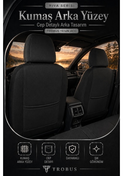 Citroen Berlingo 2004-2018 Uyumlu Riva Serisi 2+1 Ticari Füme Siyah Ortopedik Koltuk Kılıfı