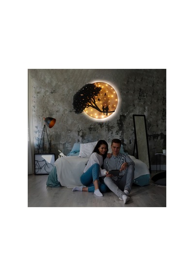 Kişiselleştirilebilir Led Işıklı Epoksi Cam Katmanlı Tablo Linda Sevgili Dolunay Sarı - 737866210 Sarı