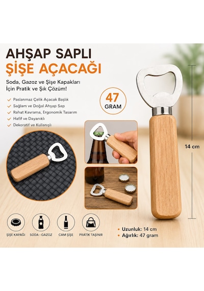 Ivory Açacak Ahşap Saplı Şişe Açacağı Kapak Açıcı Soda , Gazoz Açacağı Şişe Açacak