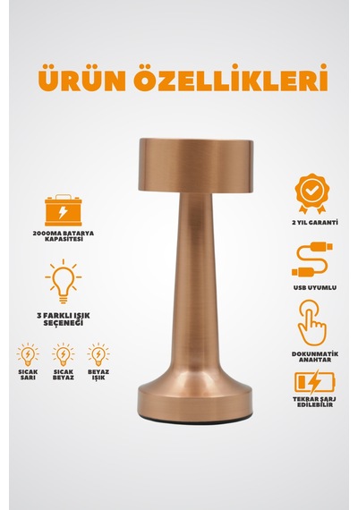 Hangast Hl-007b Dekoratif Metal Bakır Masa Lambası Ledli 5v 3renk