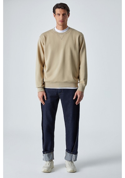 Grımelange Bonell Erkek %100 Pamuk Relaxed Bisiklet Yaka Uzun Kollu Vizon Sweatshirt Vizon