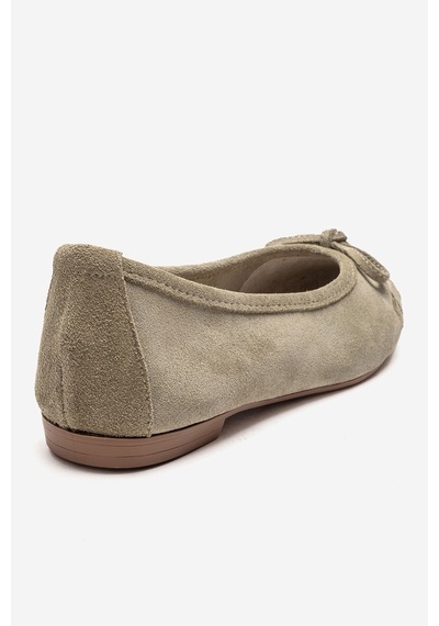 Luvishoes 03 Yeşil Süet Hakiki Deri Kadın Babet Ayakkabı