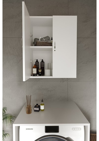 Zambak Çamaşir Makinasi Üst Dolabi Ve Banyo Dolabi Beyaz